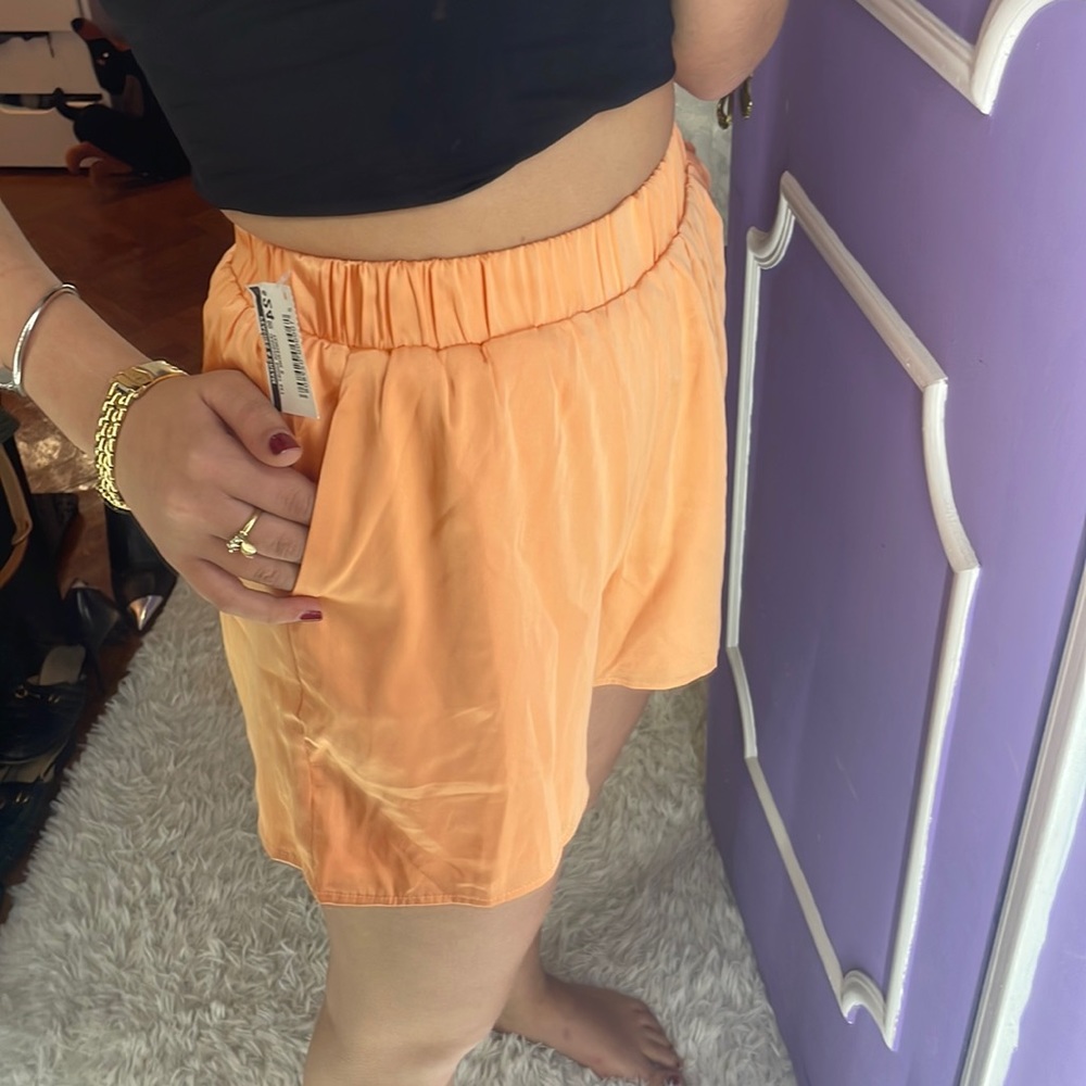 Orange silk shorts